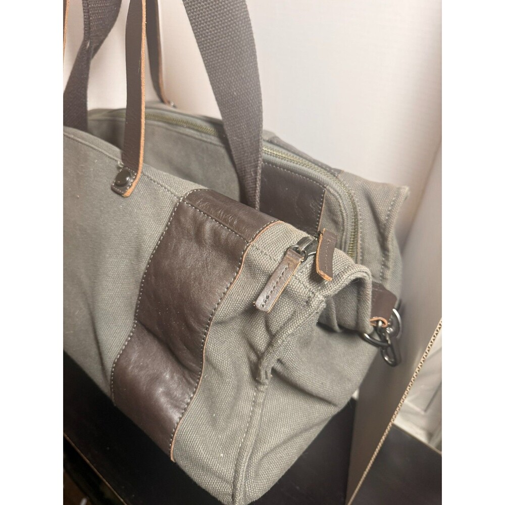 Pottery Barn Canvas & Leather Weekender Duffel Bag Olive Green Travel Carry-On